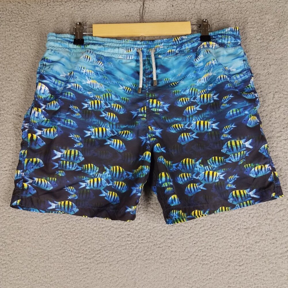 Velero Sergeant Major Fish Swim Trunks Shorts Adult Large Blue Ocean Brief Lined